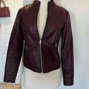 Burgundy Leather Moto Jacket